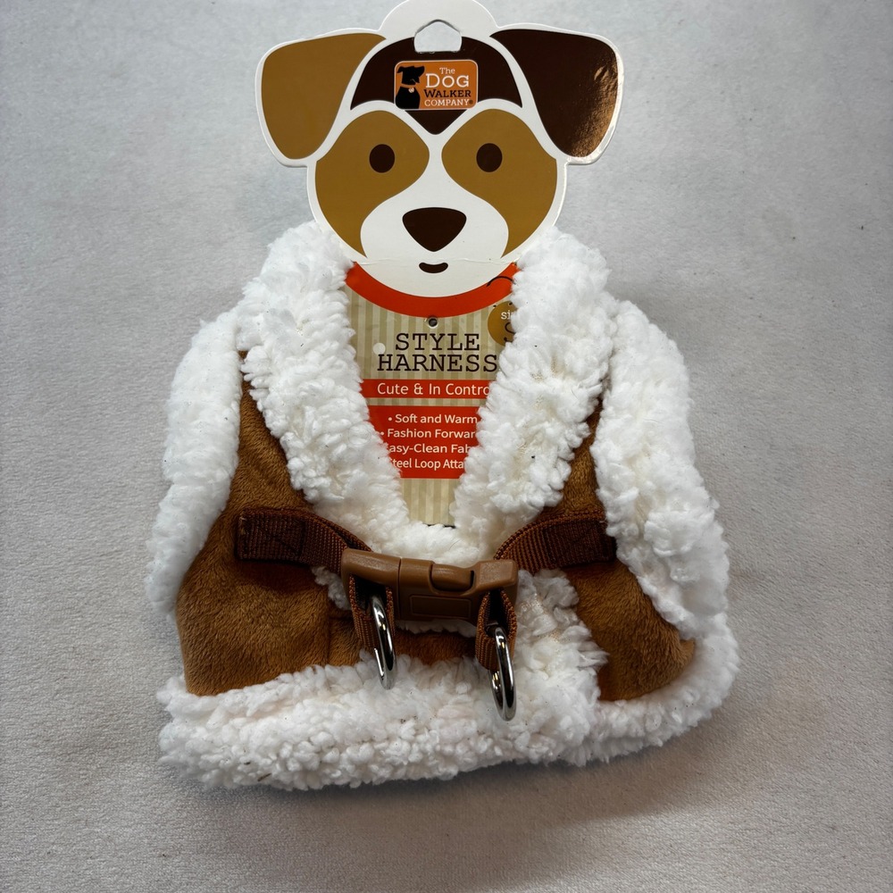 The Dog Walker Company Style Harness Dog Small Brown Sherpa Faux Suede Vest New